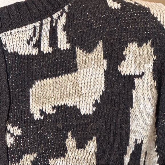 Green 3 Dog Puppy Paw Pattern Knit Cardigan Sweater Small Made in USA - Picture 4 of 12